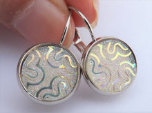 Load image into Gallery viewer, White AB Lustre Squiggle on Lever Back Hooks