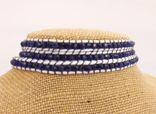 Load image into Gallery viewer, White Cord & Dark Blue Bead Long Strand Bracelet