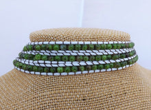Load image into Gallery viewer, White Cord & Green Bead Long Strand Bracelet