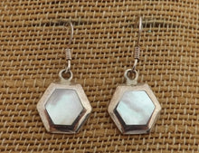 Load image into Gallery viewer, White Mother of Pearl & Sterling Silver Hexagon Drop Earrings