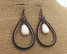 Load image into Gallery viewer, Stone & Copper Tone Teardrop Earrings (White or Blue)
