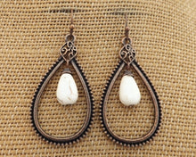 Load image into Gallery viewer, Stone & Copper Tone Teardrop Earrings (White or Blue)