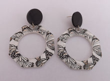 Load image into Gallery viewer, White & Black Butterfly Round Acrylic Earrings
