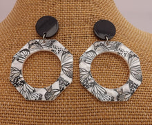 Load image into Gallery viewer, White & Black Butterfly Round Acrylic Earrings
