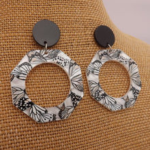 Load image into Gallery viewer, White & Black Butterfly Round Acrylic Earrings