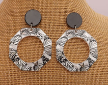 Load image into Gallery viewer, White & Black Butterfly Round Acrylic Earrings
