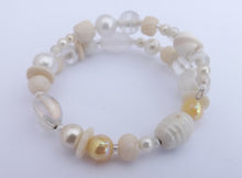 Load image into Gallery viewer, White & Cream Beads Memory Wire Bracelet