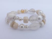 Load image into Gallery viewer, White & Cream Beads Memory Wire Bracelet