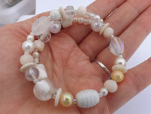 Load image into Gallery viewer, White & Cream Beads Memory Wire Bracelet