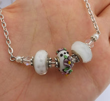 Load image into Gallery viewer, White & Pink Floral Handmade Art Glass Bead Necklace