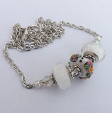 Load image into Gallery viewer, White & Pink Floral Handmade Art Glass Bead Necklace