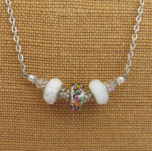Load image into Gallery viewer, White & Pink Floral Handmade Art Glass Bead Necklace