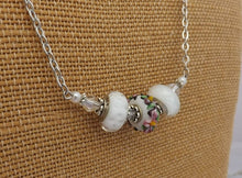 Load image into Gallery viewer, White & Pink Floral Handmade Art Glass Bead Necklace