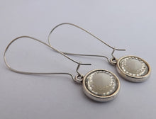 Load image into Gallery viewer, White & Silver Handmade Dome Earrings on Long Kidney Hooks