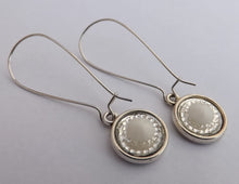 Load image into Gallery viewer, White & Silver Handmade Dome Earrings on Long Kidney Hooks
