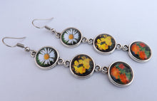 Load image into Gallery viewer, White, Yellow & Orange Floral Triple Dome Drop Earrings