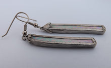 Load image into Gallery viewer, White with hint of purple & Green Stained Glass Drop Earrings