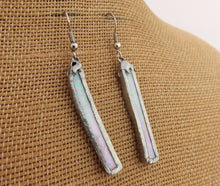 Load image into Gallery viewer, White with hint of purple & Green Stained Glass Drop Earrings