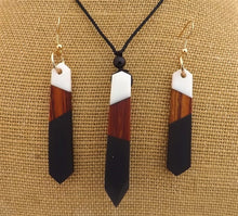 Load image into Gallery viewer, Wood, Black & White Acrylic Pendant Necklace & Earrings Set