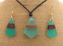 Load image into Gallery viewer, Wood & Teal Resin Pendant Necklace & Earrings Set