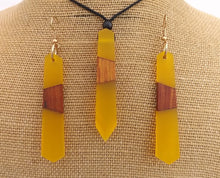 Load image into Gallery viewer, Wood & Yellow Resin Pendant Necklace & Earrings Set