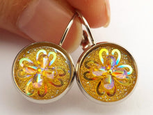 Load image into Gallery viewer, Yellow 3D AB Lustre Flower Earrings on Lever Back Hooks