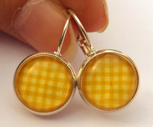 Load image into Gallery viewer, Yellow Checkered Pattern - Dome Earrings on Lever Back Hooks