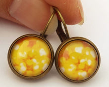 Load image into Gallery viewer, Yellow Pattern Dome Earrings on Lever Back Hooks