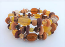 Load image into Gallery viewer, Yellow, Beige & Brown Beads Memory Wire Bracelet