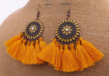 Load image into Gallery viewer, Purple & Copper Tone Tassel Drop Earrings