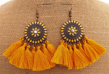 Load image into Gallery viewer, Purple & Copper Tone Tassel Drop Earrings