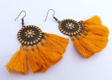 Load image into Gallery viewer, Purple & Copper Tone Tassel Drop Earrings