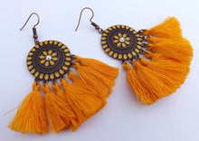 Load image into Gallery viewer, Purple & Copper Tone Tassel Drop Earrings