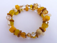 Load image into Gallery viewer, Yellow, Gold & White Beads Memory Wire Bracelet