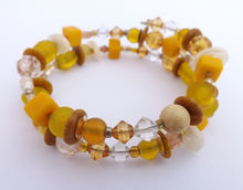 Load image into Gallery viewer, Yellow, Gold & White Beads Memory Wire Bracelet