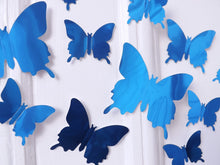 Load image into Gallery viewer, 12x Reflective Blue Metallic Mirror Effect Silver 3D Butterfly Wall Decals