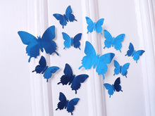 Load image into Gallery viewer, 12x Reflective Blue Metallic Mirror Effect Silver 3D Butterfly Wall Decals