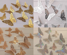 Load image into Gallery viewer, 12x Metallic Mirror Effect 3D Floral Filigree Butterfly Wall Decals (4x colour options)