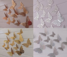 Load image into Gallery viewer, 12x Metallic Effect Cutout Filigree Style Butterfly 3D Wall Decals