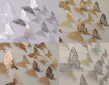Load image into Gallery viewer, 12x Metallic Effect Cutout Filigree Style Butterfly 3D Wall Decals