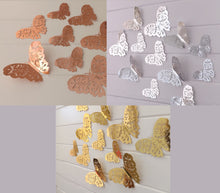 Load image into Gallery viewer, 12x Metallic Mirror Effect Effect Filigree Style Butterfly 3D Wall Decals (3 colour options)