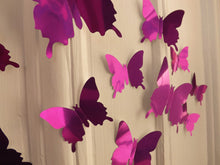 Load image into Gallery viewer, 12x Reflective Purple Metallic Mirror Effect Silver 3D Butterfly Wall Decals