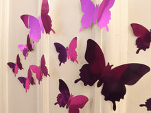 Load image into Gallery viewer, 12x Reflective Purple Metallic Mirror Effect Silver 3D Butterfly Wall Decals