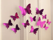 Load image into Gallery viewer, 12x Reflective Purple Metallic Mirror Effect Silver 3D Butterfly Wall Decals