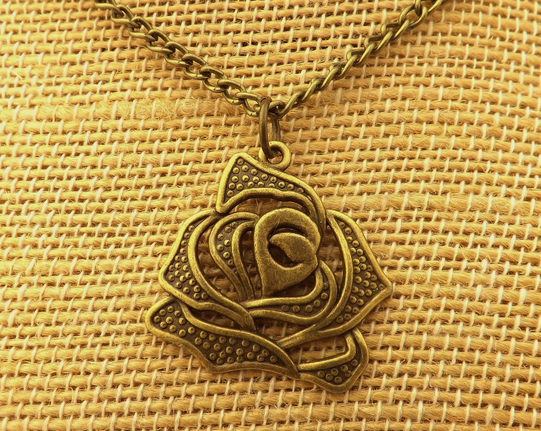 Bronze Tone Rose Pendant Necklace