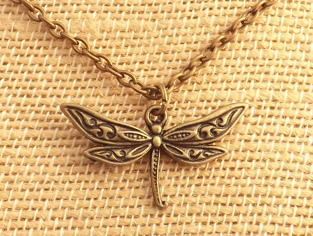 Dragonfly Bronze Tone Pendant Necklace