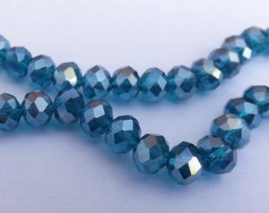 10pcs 6x8mm Blue with Gold Lustre Crystal Cut Glass Rondelle Beads