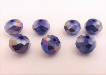 Load image into Gallery viewer, 10pcs 6x8mm Dark Blue Gold &amp; Purple Lustre Crystal Cut Glass Rondelle Beads
