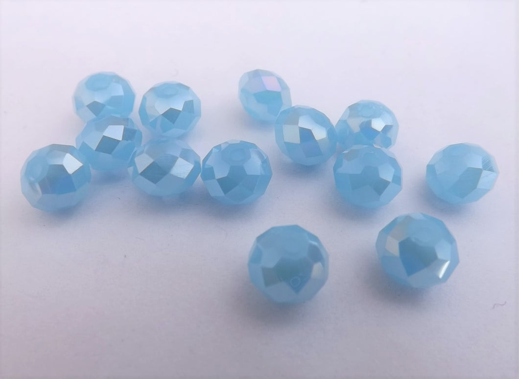 10pcs 6x8mm Milky Blue AB Lustre Crystal Cut Glass Rondelle Beads