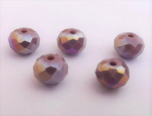 10pcs 6x8mm Opaque Purple with Gold Lustre Glass Rondelle Beads